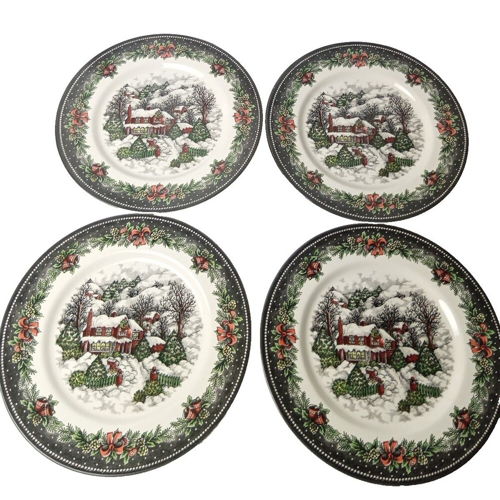 Royal Stafford Christmas Village 4 Dinner Plates England